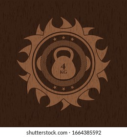 4kg kettlebell icon inside wood emblem. Retro