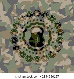 4kg kettlebell icon on camouflage texture. 