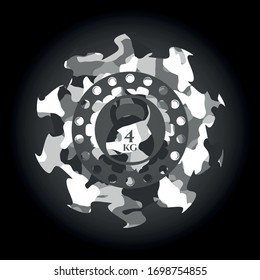 4kg kettlebell icon on grey camouflage texture