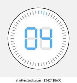 The 4minut, stopwatch vector icon, digital timer. Vector digital count down circle board with circle time pie diagram. Watch outline style design, designed for web and app.