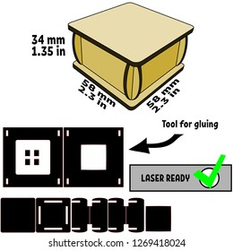 4-mm plywood tiny box with the tool for cover fast assembling and gluing. Ready for laser cutting.