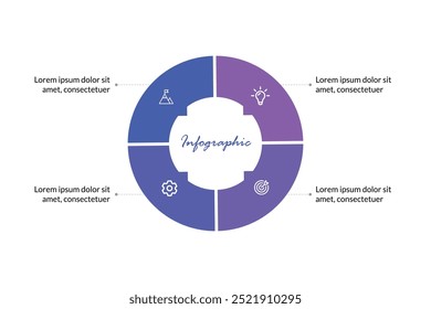 4-Option Circular Infographic with Icons: Professional Vector Template for Business Workflow Layouts and Presentations.