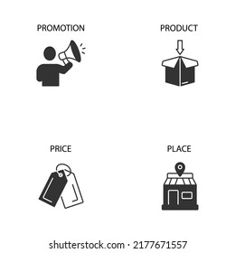 4P marketing mix model icons set . 4P marketing mix model pack symbol vector elements for infographic web