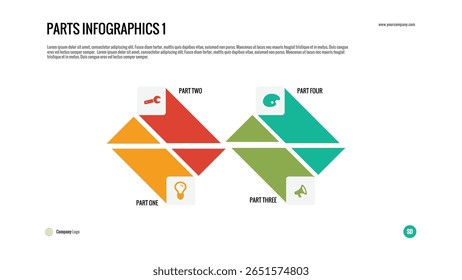 Infografía empresarial de 4 partes: diseño de Vectores con iconos para ideas, herramientas, seguridad y crecimiento. Ideal para presentaciones, pasos de flujo de trabajo y planificación empresarial