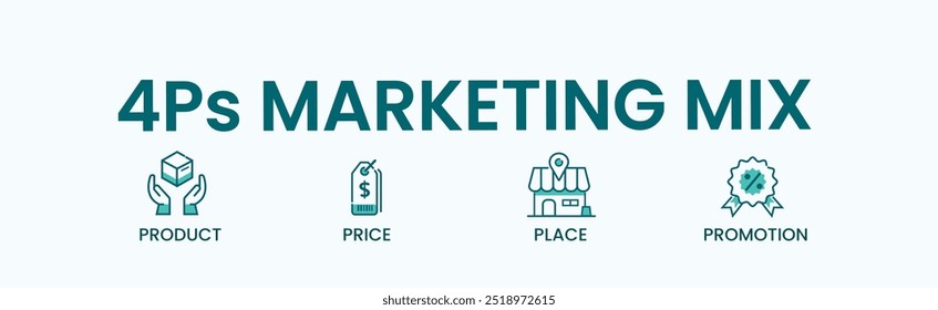 4Ps Marketing mix web ícone vetor ilustração conceito para negócios e marketing digital, preço, lugar, promoção e produto. Infográfico de vetor mínimo.