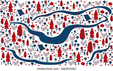 4Scandinavian vector pattern nature blue red without background