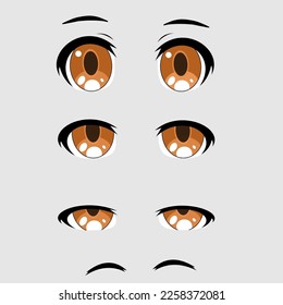 A 4-stage vector illustration of anime eyes, transitioning from a blink to a closed. Ideal for character expressions in anime, manga, and other forms of animation.