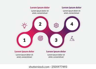 4-Step Infographic Illustration Template: Featuring Icons and a Timeline. Perfect for Presentations, Layouts, Banners, and Process Visuals. Modern and Engaging Design.