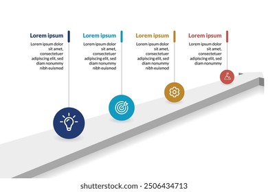 4-Step Road Journey Infographic Template for Business. Modern Timeline Diagram with Professional Vector Design. Perfect for Presentations and Visualizing Strategic Processes.