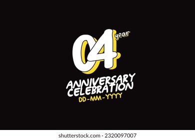 4th, 4 years, 4 year anniversary with white character with yellow shadow on black background-vector