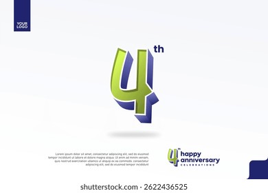 4th Anniversary 3D Nummer mit Silber Jubiläumsdesign in Birnengrün und Violett Blau