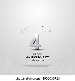 Antecedentes del cuarto aniversario con ilustración de número 3D