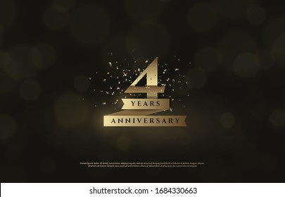4th anniversary background with gold number illustrations on a black background and a blur circle