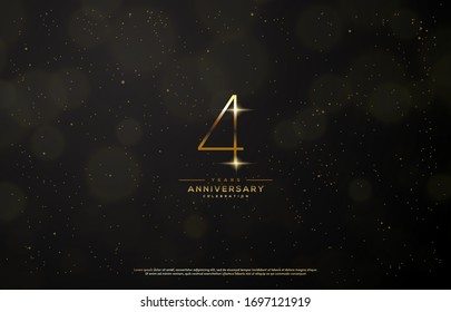 4th anniversary background with an illustration of golden figures there is a ray of light in front of a black background.