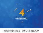 4th Anniversary celebration, 4 Anniversary celebration, Blue background, Realistic 3d sign, Orange number 4 sparkling confetti, 4,5
