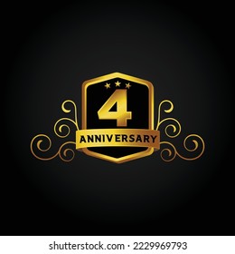 4th anniversary celebration background. Vector illustration, Beautiful greeting banner poster and golden logo with gold text word and gold number.