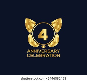 4th anniversary celebration day with gold color Light bright modern logo Design element