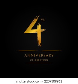 4th Anniversary Celebration Design. Luxury Gold Four Color Logo Symbol Design In Hand Drawn Style