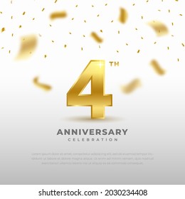 4th anniversary celebration with gold glitter color and white background. Vector design for celebrations, invitation cards and greeting cards.