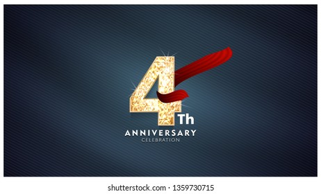 4th Anniversary celebration - Golden numbers with red fabric background