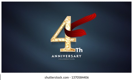 4th Anniversary celebration - Golden numbers with red fabric background	