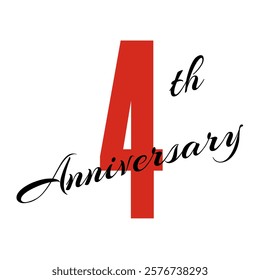 4th anniversary celebration label, four years jubilee card vector template, happy birthday sign, event invitation, social media congratulation post template