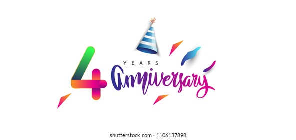 4th anniversary celebration logotype and anniversary calligraphy text colorful design, celebration birthday design on white background.
