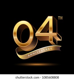 4th Anniversary celebration logotype colored with shiny gold, using ribbon and isolated on black background