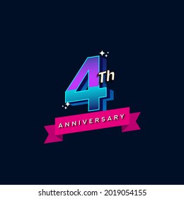 4th anniversary celebration logotype colorful design. Simple and retro anniversary logotype design.