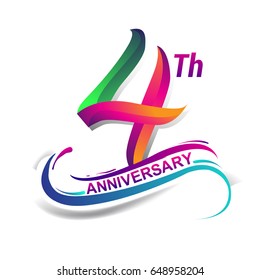 4th anniversary celebration logotype green and red colored. four years birthday logo on white background.