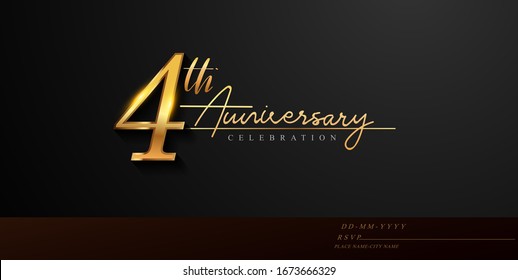4th anniversary celebration logotype with handwriting golden color elegant design isolated on black background. vector anniversary for celebration, invitation card, and greeting card.