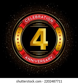 4th anniversary celebration with red ribbon isolated on black background, vector design