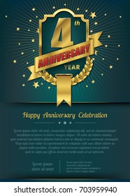 4th Anniversary celebration template design , 4 year anniversary design of elements, dark green or Turquoise blue background - vector illustration