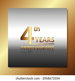 4th anniversary, anniversary celebration vector design with gold color on silver and gold background with square shape.