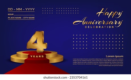 4th anniversary celebration vector template with 3D numbers style and golden stage, Vector template