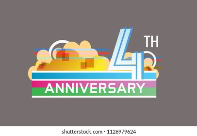 4th anniversary design colorful color with cloud, rainbow, and multiple line number. vector illustration for celebration event and party