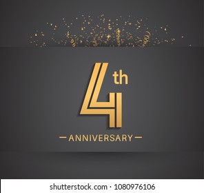 4th anniversary design for company celebration event with golden multiple line and confetti isolated on dark background 