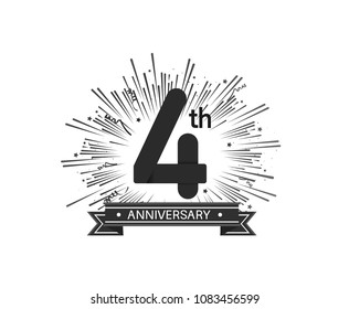 4th anniversary design with firework and ribbon black color for use company celebration 