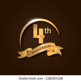 4th Anniversary design logotype. Anniversary logo design with swoosh and elegance golden ribbon. Vector template for use celebration, invitation card, and greeting card