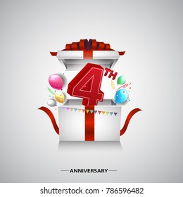 4th anniversary design with red number inside gift box isolated on white background for celebration event