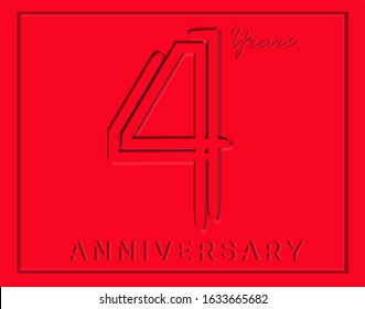 4th Anniversary with elegant red stripe motif, anniversary template design for web ,Creative poster, booklet, leaflet, flyer, magazine, invitation card