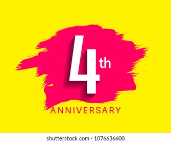 4th anniversary flat design pink brush on yellow background for celebration event 