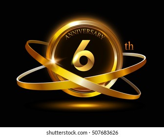 4th anniversary with gold ring graphic elementson black background