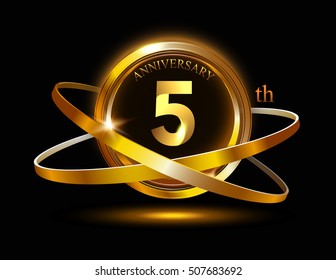 4th anniversary with gold ring graphic elementson black background