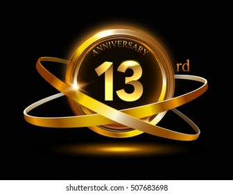 4th anniversary with gold ring graphic elementson black background