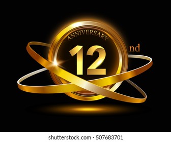 4th anniversary with gold ring graphic elementson black background