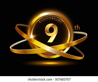 4th anniversary with gold ring graphic elementson black background