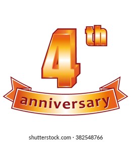 4th anniversary. Golden vector label.