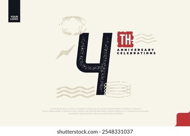4th anniversary with grunge texture and abstract geometric shapes