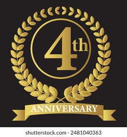 4th anniversary icon with laurel wreath. Vector illustration.